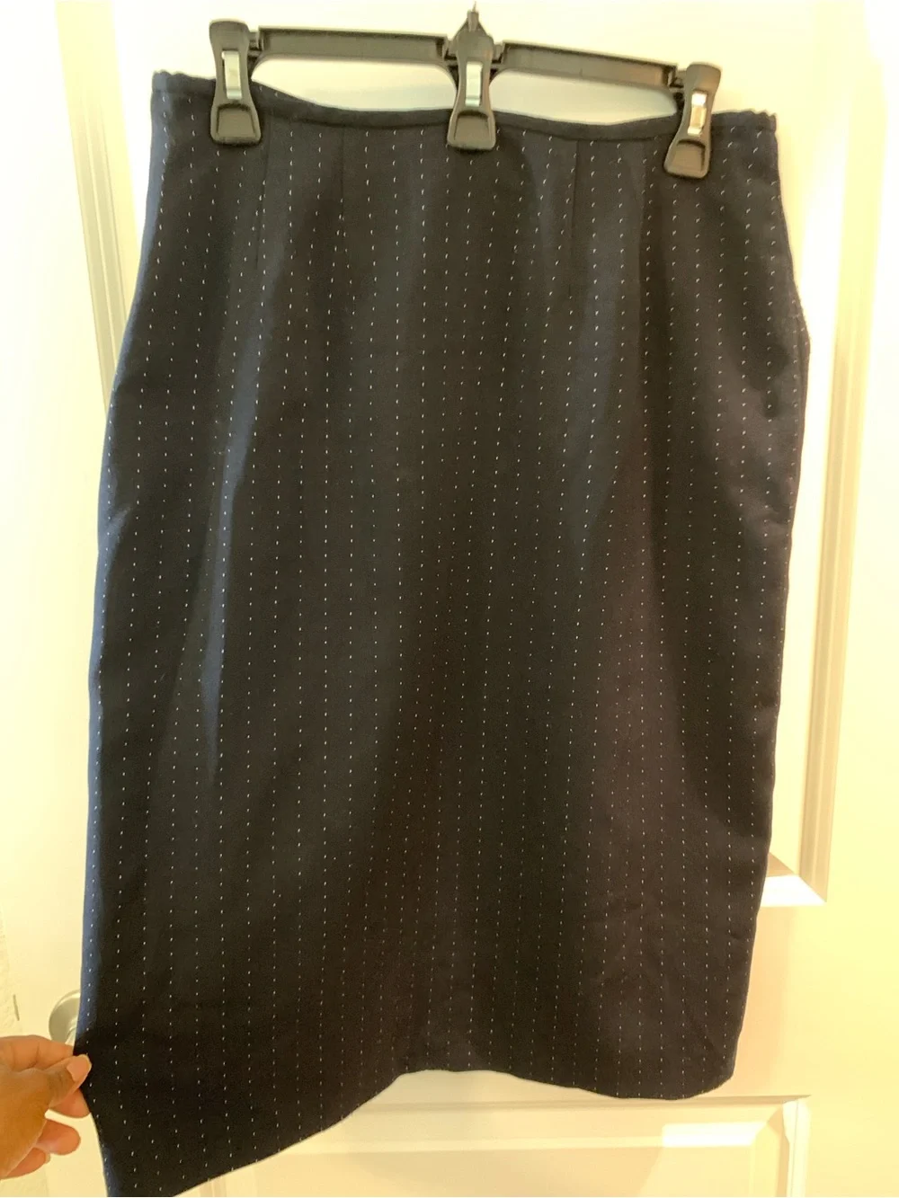 Women's Navy Pinstripe Flat-Front Skirt